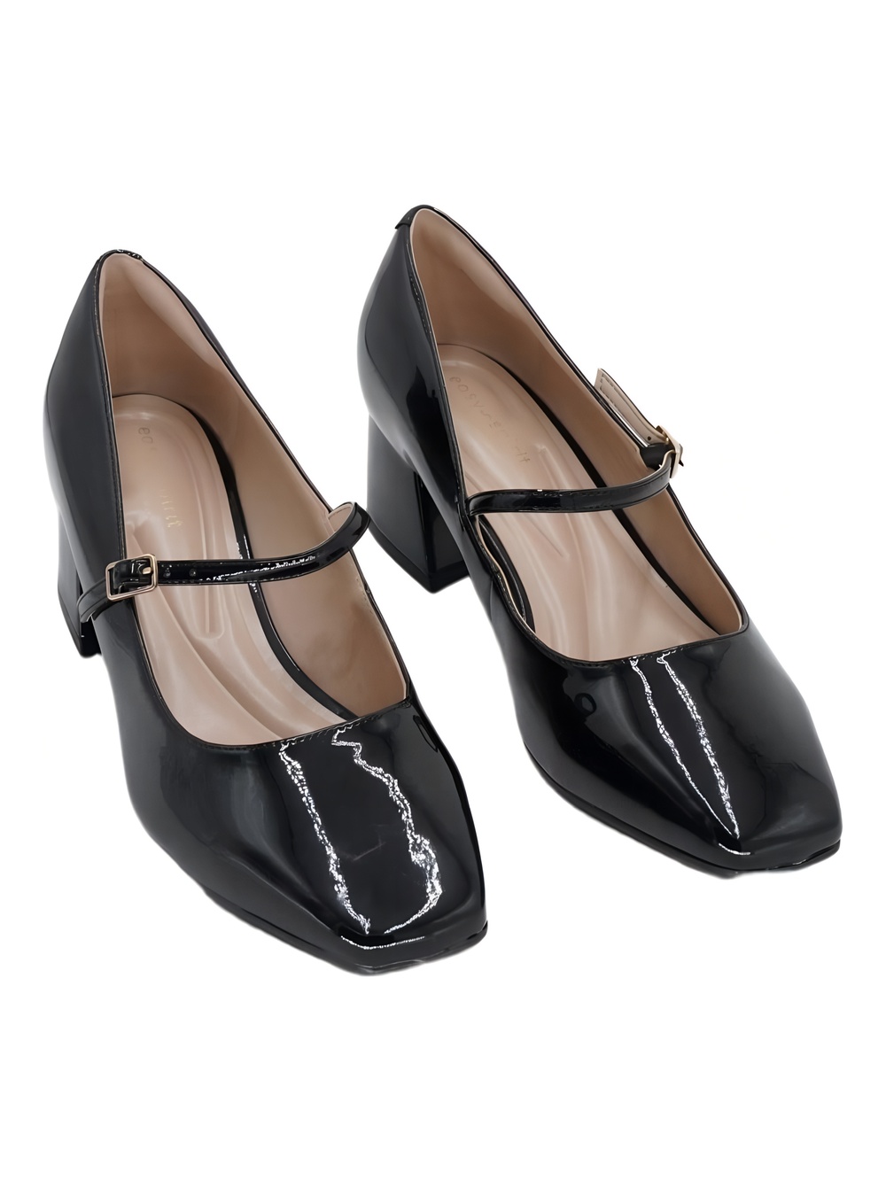 Easy Spirit Womens Marlay Mary Jane Block Heel Square Toe Black Patent Size 8.5W